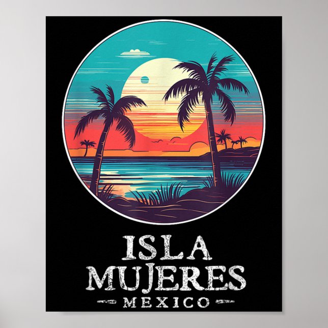 Póster Retro Isla Mujeres Mexico Beach Sunset Souvenir Me (Frente)