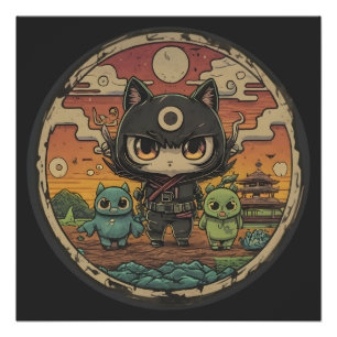 Póster Retro Island Pals: Gato Ninja