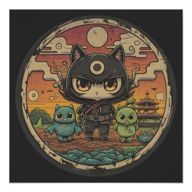 Póster Retro Island Pals: Gato Ninja (Anverso)