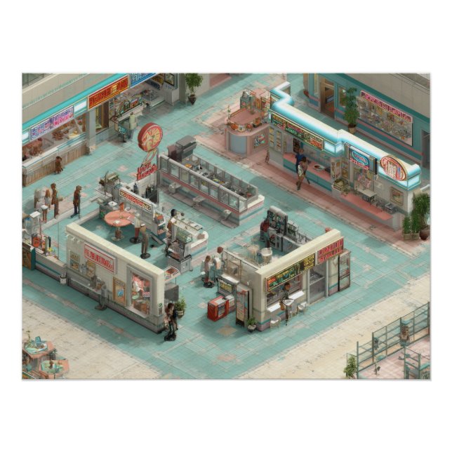 Póster Retro Isometric Grocery Store Pixel Art (Anverso)
