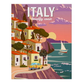 Póster Retro Italia, vista romántica mediterránea