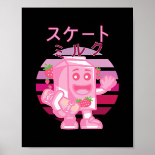 Póster Retro japonés de patinaje de los 90 Batido de fres