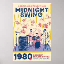 Póster Retro Jazz Band Poster 1980s New Orleans Music Art