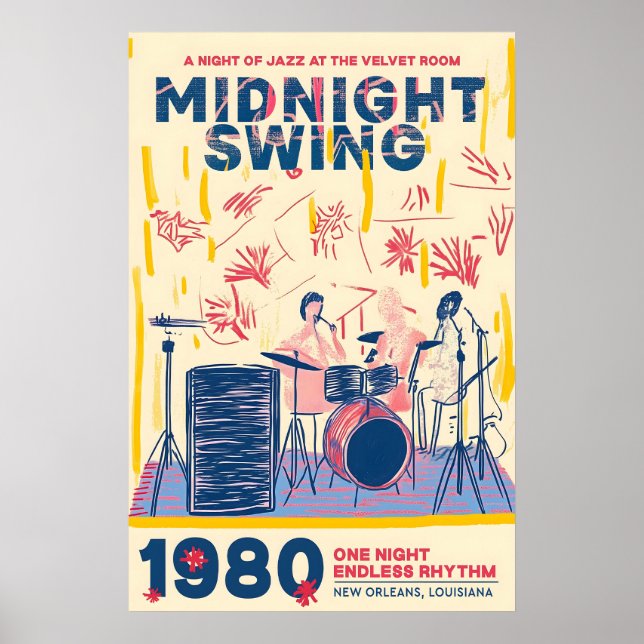 Póster Retro Jazz Band Poster 1980s New Orleans Music Art (Frente)