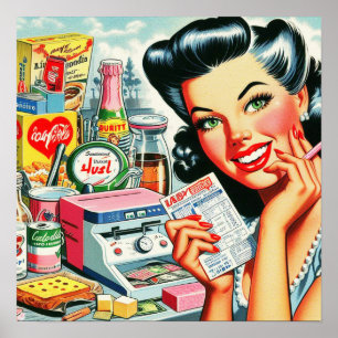 Póster Retro Kitsch Hermoso Chica Vintage