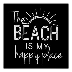 Póster Retro La Playa es Mi Lugar Feliz Divertido Verano