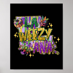 Póster Retro La Weezy Louisiana Mapa Mardi Gras Nueva Orl