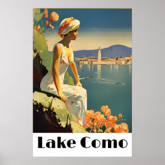 Póster Retro Lake Como Italy Travel Romantic Lakeside