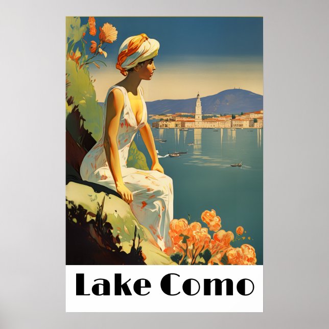 Póster Retro Lake Como Italy Travel Romantic Lakeside (Frente)