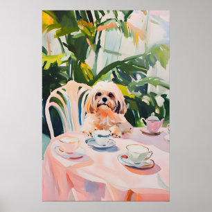 Póster Retro Lhasa Apso, Pintura al óleo de Lhasa