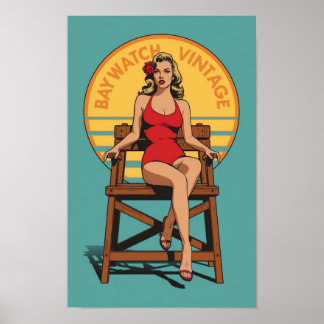 Póster Retro Lifeguard Pin-Up – Vintage Baywatch Style Po