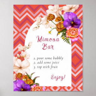 Póster Retro Line Floral Bridal Shower Mimosa Bar