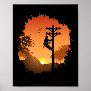Póster Retro Lineman Sunset Padre Electric Cable Lineman
