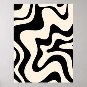Póster Retro Líquido Swirl Moderno Resumen Patrón Negro