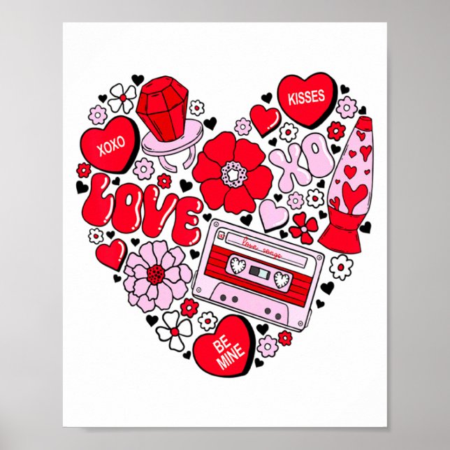 Póster Retro Love Valentines Day Xoxo Conversation Hearts (Frente)