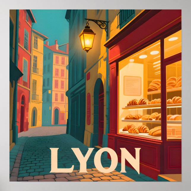 Póster Retro Lyon : Paisaje francés (Frente)
