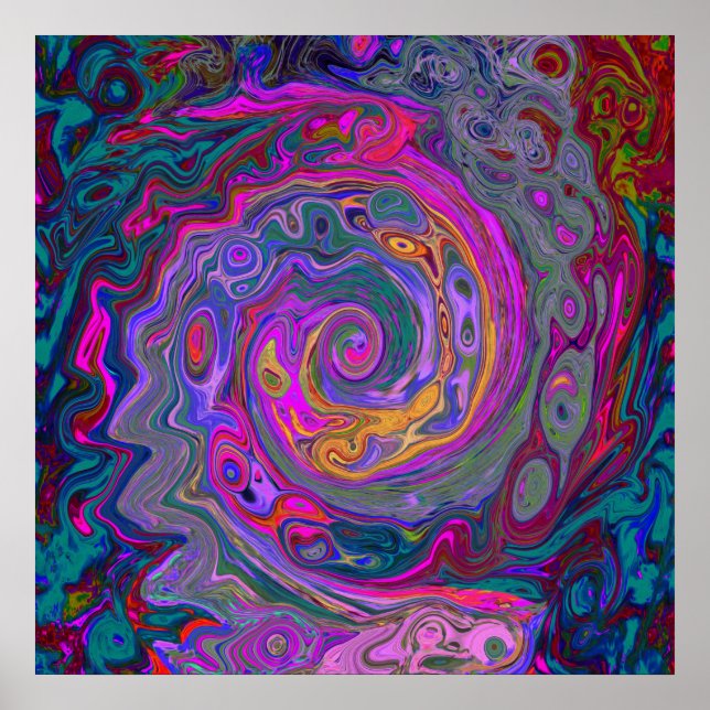 Póster Retro Magenta, barrido verde y Naranja (Frente)