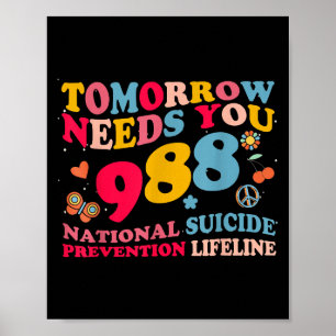 Póster Retro Mañana te Necesita 988 Prevención del Suicid