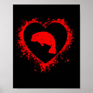 Póster Retro Manatí Día de San Valentín Corazón Forma Mi