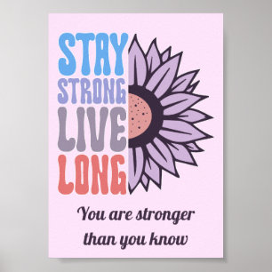Póster Retro Mantente Fuerte Vive Largo Girasol Positivo