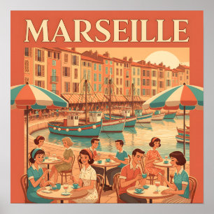 Póster Retro Marsella : Riviera Francesa de los años 50