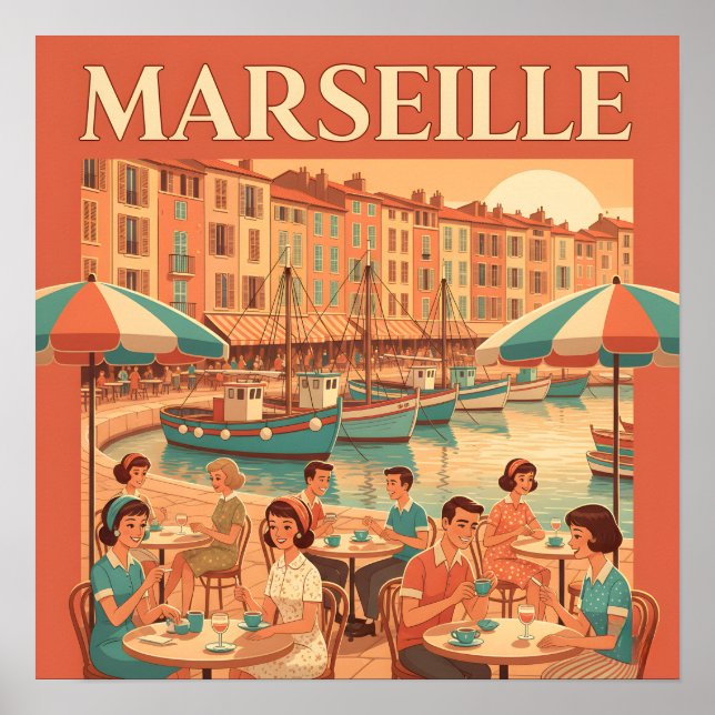 Póster Retro Marsella : Riviera Francesa de los años 50 (Frente)