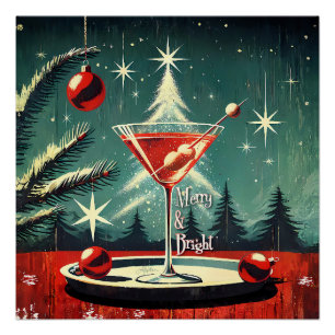 Póster Retro Martini de árbol de Navidad con tormenta de