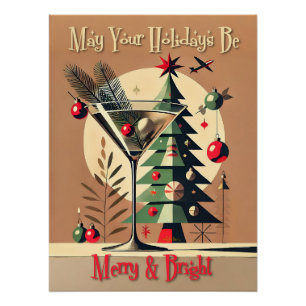 Póster Retro Martini de árbol de Navidad de los 50 Jet Se
