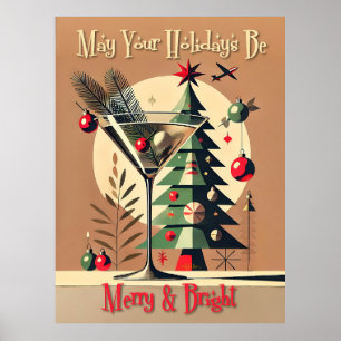Póster Retro Martini de árbol de Navidad Jet Set de los 5
