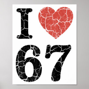 Póster Retro Me Encanta 67 Corazón Número 67 Funny Meme S