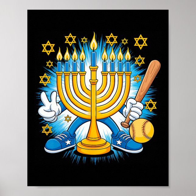 Póster Retro Menorah Playing Softll Happy Hanukkah Pjs Bo (Frente)