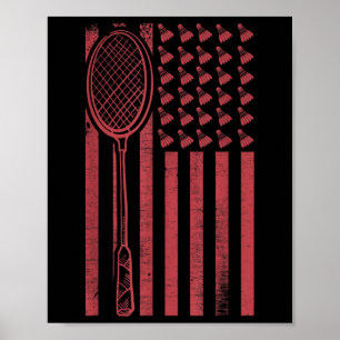 Póster Retro Merica Usa Bandera Jugador De Bádminton Depo