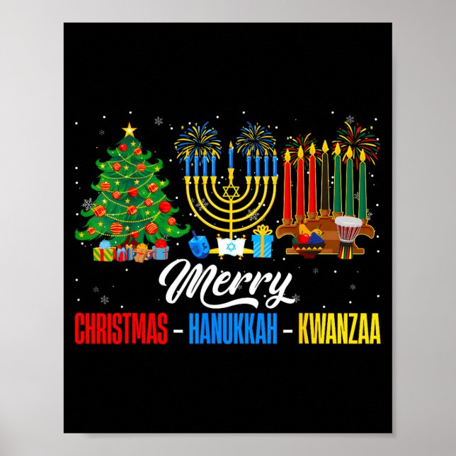 Póster Retro Merry Christmas Hanukkah Kwanzaa Happy Holid (Frente)