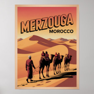 Póster Retro Merzouga sahara camel ride morocco travel