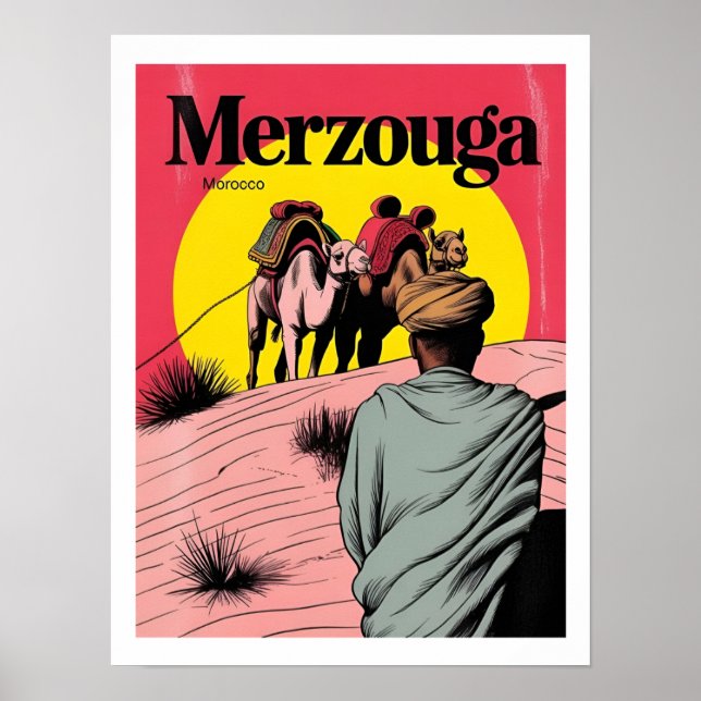 Póster Retro Merzouga sahara camel ride morocco travel gi (Frente)
