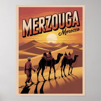 Póster Retro Merzouga sahara camel ride morocco travel gi