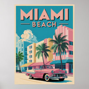 Póster Retro Miami Beach Art Deco - Poster de Viajes de V