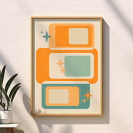Póster Retro Mid Century Geométrico Resumen Naranja Verde