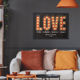 Póster Retro Milestone 2nd Anniversary Personalized Love