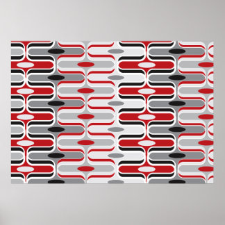 Póster Retro Mod Art Deco Zig Zag Funky Pattern Red Black