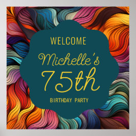 Póster Retro Modern Teal Orange Psychedelic 75th Birthday