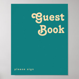 Póster Retro Moderno   Letrero de Libro de Invitados Verd