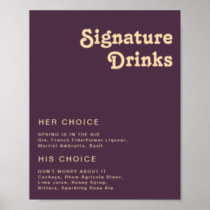 Póster Retro moderno Rótulo de bebidas con firma morada