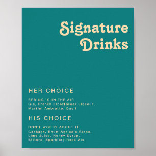 Póster Retro moderno   Rótulo de bebidas con firma Verde 