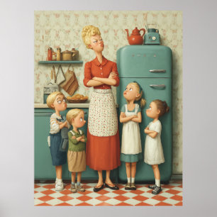 Póster Retro Mom and Kids Standoff