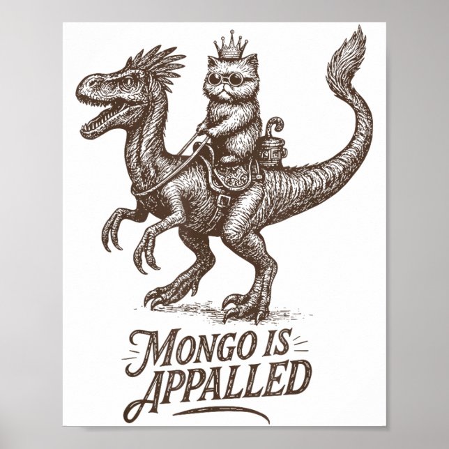 Póster Retro Mongo Is Appalled Princess Cat Riding Dinosa (Frente)
