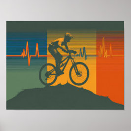 Póster Retro Mountain Biker Heartbeat