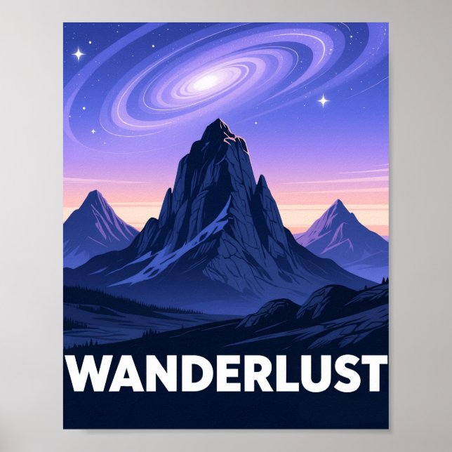 Póster Retro Mountain Nightscape Wanderlust (Frente)