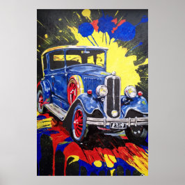 Póster retro móvil, coche, cosecha