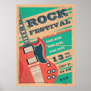 Póster Retro music rock festival flyer Announcement